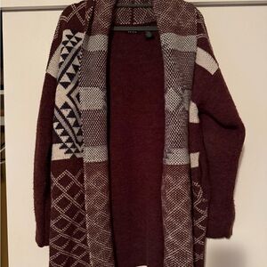 Wrangler Maroon and Cream Patterned Cardigan